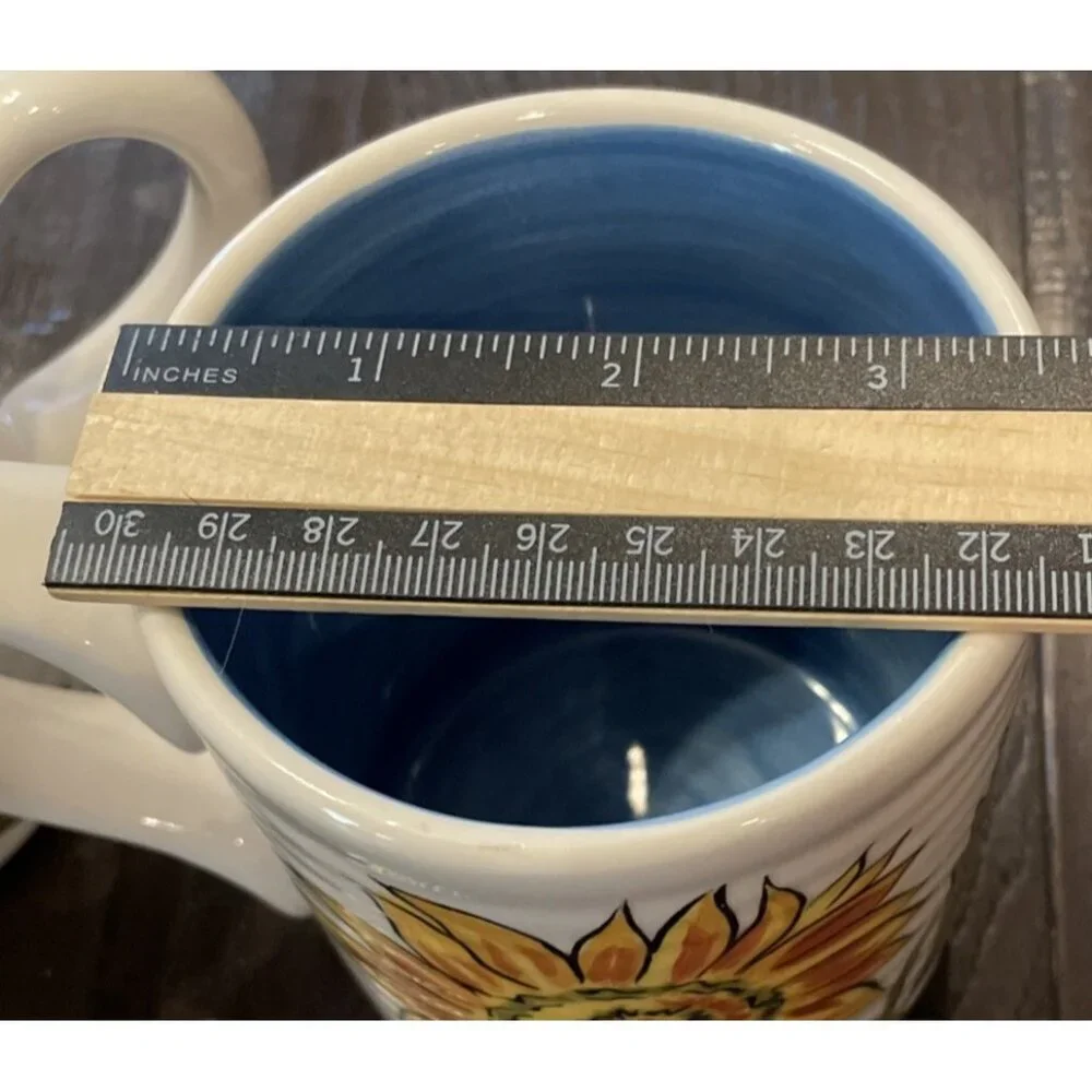 Pier 1 Sunflower Fields Earthenware Hand Painted‎ Coffee Cup Mugs Mug Set Of 2